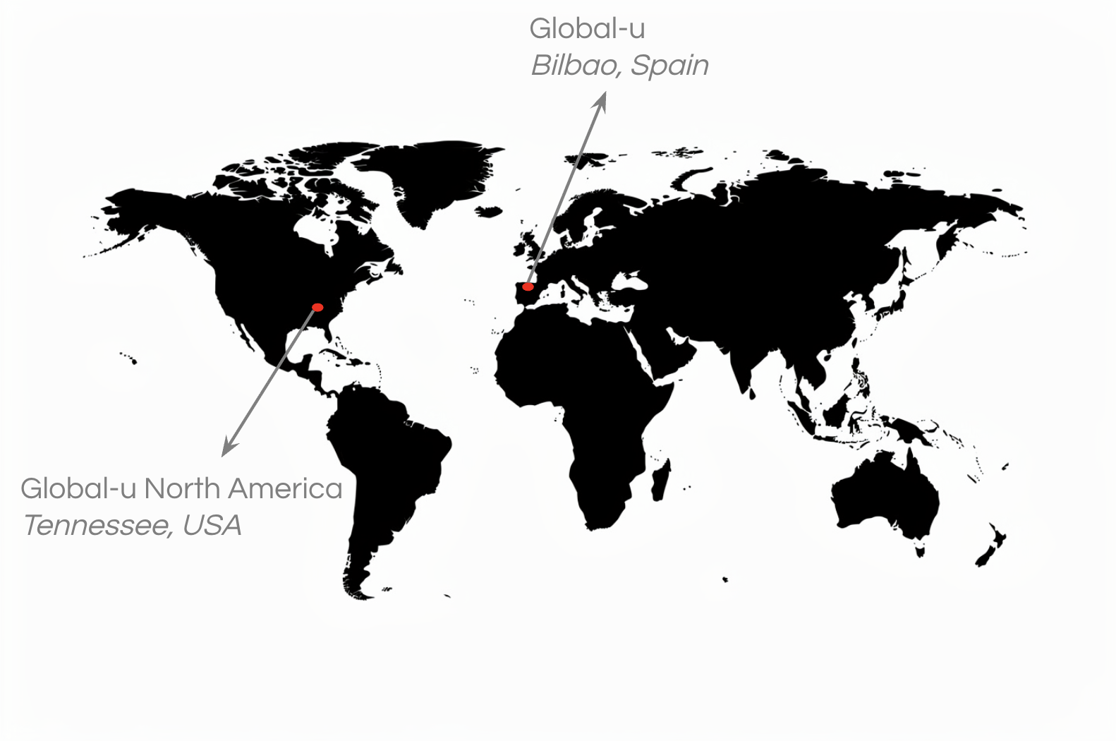 Global-U coverage map highlighting Spain and North America